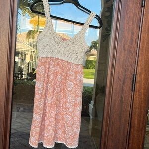 Japna cute & casual ivory crochet peach floral sleeveless boho summer dress